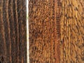 Vertical boards mahogany or ginger color. Natural texture. Roughly treated wooden surface. Old barn or barn door