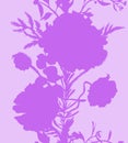 Vertical border with poppy silhouette. Botanical motif in shades of lilac