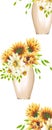 Vertical border with sunflower in vase Royalty Free Stock Photo