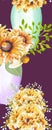 Vertical border with sunflower in vases Royalty Free Stock Photo