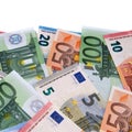 Vertical border of various different Euro bills copy space