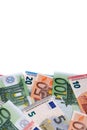 Vertical border of various different Euro bills isolated