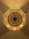 Vertical bottom view of ceiling of an octagonal dome, interior, indoor detail. Royalty Free Stock Photo