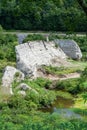Vertical he broken remains of the Austin Dam failure in Austin, Pennsylvania