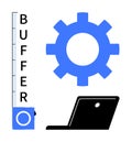 Gear Mechanism, Buffer Indicator, and Laptop Representing Process Management and Technology Royalty Free Stock Photo