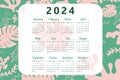 Vertical calendar for 2024 in hand drawn style