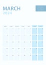 Vertical calendar page of March 2024, Week starts from Monday