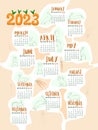 Vertical calendar for the year 2023 with rabbits, colorful cartoon calendar for the year of the rabbit with carrots in orange