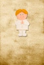 Vertical card first communion, funny blond boy