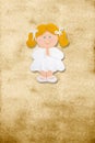 Vertical card first communion, funny blond gir Royalty Free Stock Photo