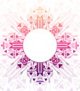 Vertical card with tribal geometric mandala and place for text. Color native ornament on white background. Mystical pattern.