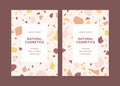 Vertical cards with terrazzo pattern. Invitation or cover templates with geometric abstract design, graphic elements of