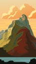 Vertical cartoon illustration of mountain peak