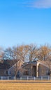 Vertical Charming houses and tall leafless trees under blue sky on a sunny day Royalty Free Stock Photo