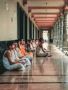 Vertical of the children in the Vedic Hindu Religious Study School in India sitting on the floor