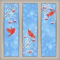 Vertical Christmas Banners Bird Rowan Branches Royalty Free Stock Photo