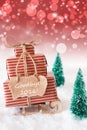 Vertical Christmas Sleigh On Red Background, Text Goodbye 2016 Royalty Free Stock Photo