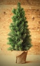 Vertical Christmas Tree, Wooden Background, Instagram Filter, Snowflakes