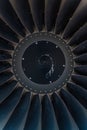 Vertical close-up of the jet engine round and powerful turbine blades Royalty Free Stock Photo