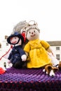 Vertical close-up shot of knitted postbox toppers