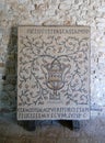 Vertical close-up view of a mosaic art in the Euphrasian Basilica in Porec