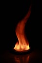 Vertical closeup illustration of a camphor flame on the dark background