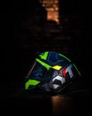 Vertical closeup of a KYT full face helmet Royalty Free Stock Photo