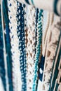 Vertical closeup of a macrame curtain