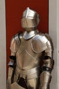 Vertical closeup of a metal armor of a medieval knight warrior