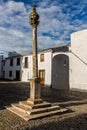 Vertical closeup of the Pillory of Monsaraz in Portugal, Spain