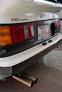 Vertical closeup of rear lights and emblem of Toyota Corolla Sprinter Trueno AE86