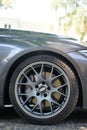 Vertical closeup shot of BBS wheels on a BMW M3 car