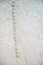 Vertical closeup shot of the beautiful handmade needleworks on the back of a wedding dress Royalty Free Stock Photo