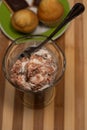 Vertical closeup shot of delicious chocolate mixed ice cream in a bowl Royalty Free Stock Photo