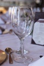 Vertical closeup shot of empty glasses on an event table Royalty Free Stock Photo
