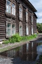 Vertical closeup shot of an old traditional wooden house in Tomsk, Russia