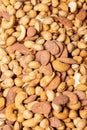 Vertical closeup shot of pan-fried, tasty, salted mixed nuts Royalty Free Stock Photo