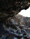 Vertical closeup shot of Poris de Candelaria ceiling opening, Tijarafe, La Palma, Canary Islands