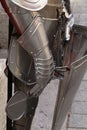 Vertical closeup shot of a shiny medieval stainless knight armor