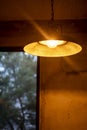 Vertical closeup shot of a single illuminated lamp indoors