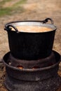 Vertical closeup shot of traditional lamb meal cooked outdoors at a farm in Transylvania,Cluj Napoca Royalty Free Stock Photo