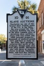 Vertical closeup of slave auction sign in Charleston, SC, USA