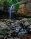 Vertical closeup of a small waterfall in the Buderim forest park, Australia