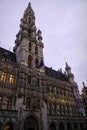 Vertical closeup on the tower of the Brussels Central town hall at the Big market square Royalty Free Stock Photo