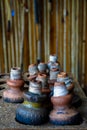 Vertical closeup of traditional Turkish hookah clay bowls