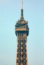 Vertical closeup view of the detailed archecture of the Eifel Tower in Paris, France