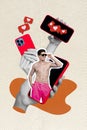 Vertical collage artwork macho man shirtless wear sunglass blogging notification share repost video instagram 