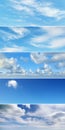 Vertical collage with clouds - cumulus, cirrus, rain, clear sky