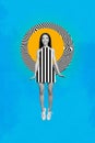 Vertical collage creative poster black white filter beautiful cheerful smile young lady stand dress zebra print