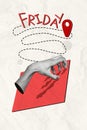 Vertical collage image of black white effect arm fingers scratch paper drawing route path friday geolocation isolated on